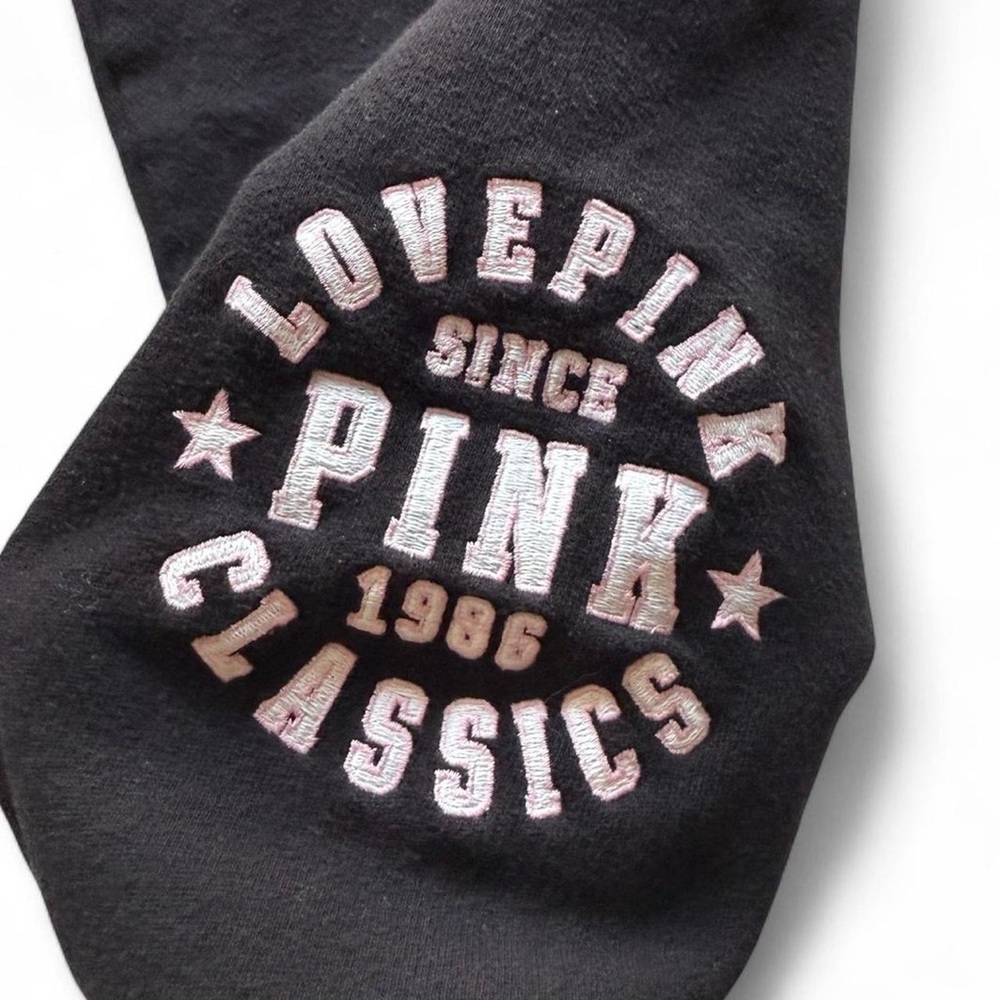 Victoria’s Secret PINK Fleece Baggy Campus Black Sweatpants Cozy Lounge Joggers - Picture 3 of 6